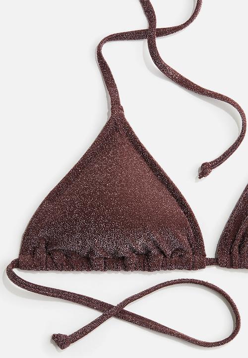 H&M - Padded triangle bikini top - dark brown glittery
