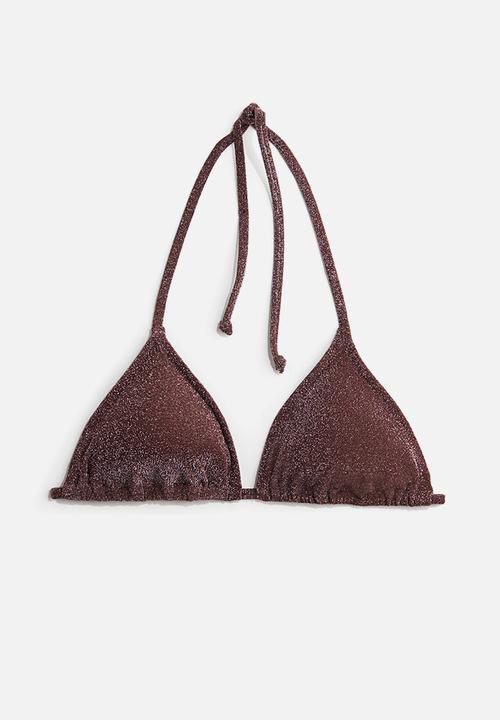 H&M - Padded triangle bikini top - dark brown glittery