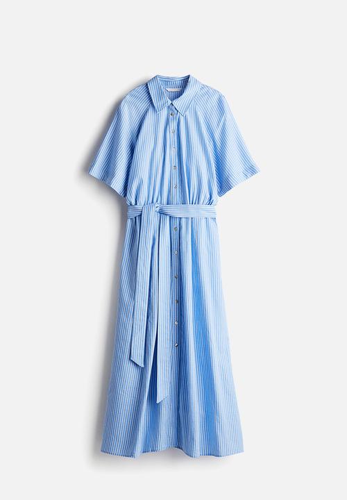 H&M - Tie-belt shirt dress - light blue/striped