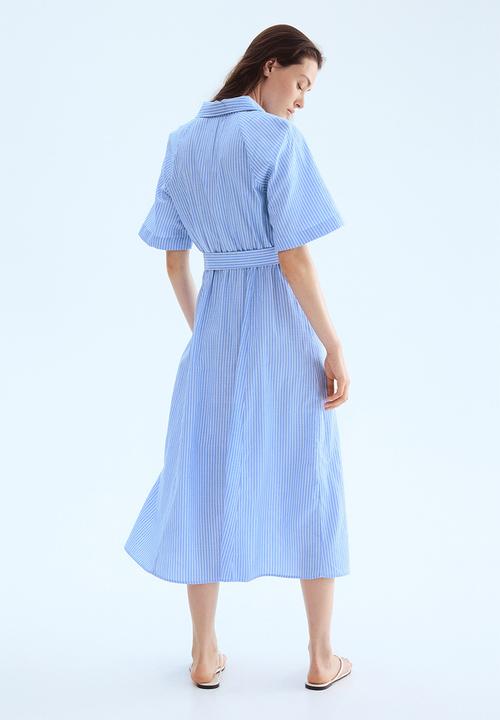 H&M - Tie-belt shirt dress - light blue/striped