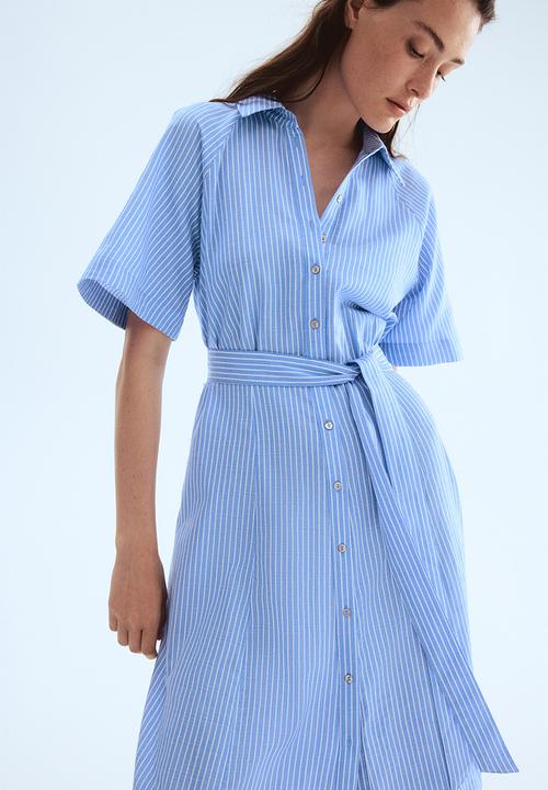 H&M - Tie-belt shirt dress - light blue/striped