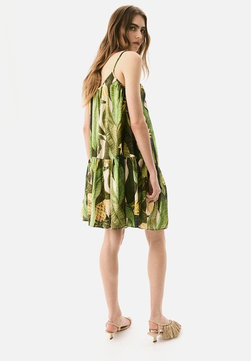 H&M - A-line strappy dress - green patterned 