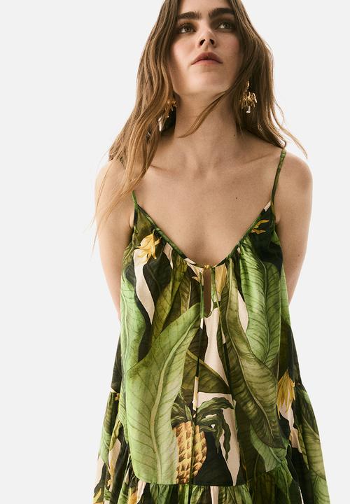 H&M - A-line strappy dress - green patterned 