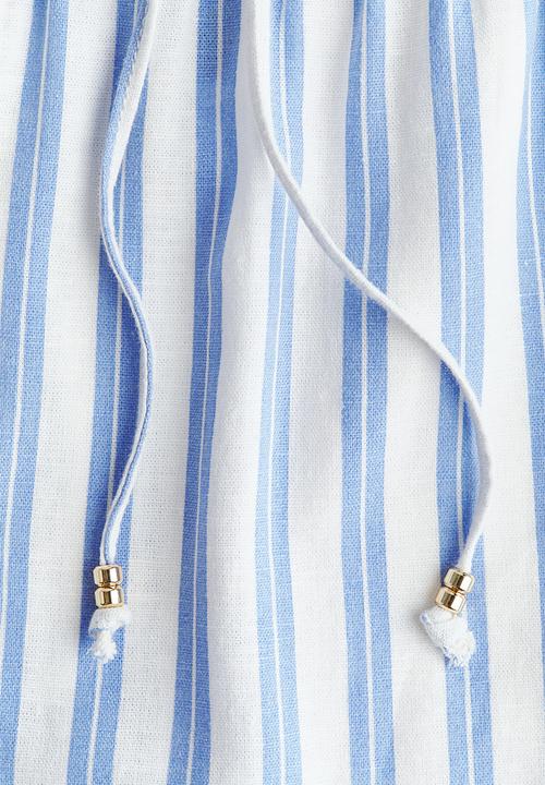 H&M - Linen-blend drawstring shorts - white/blue striped