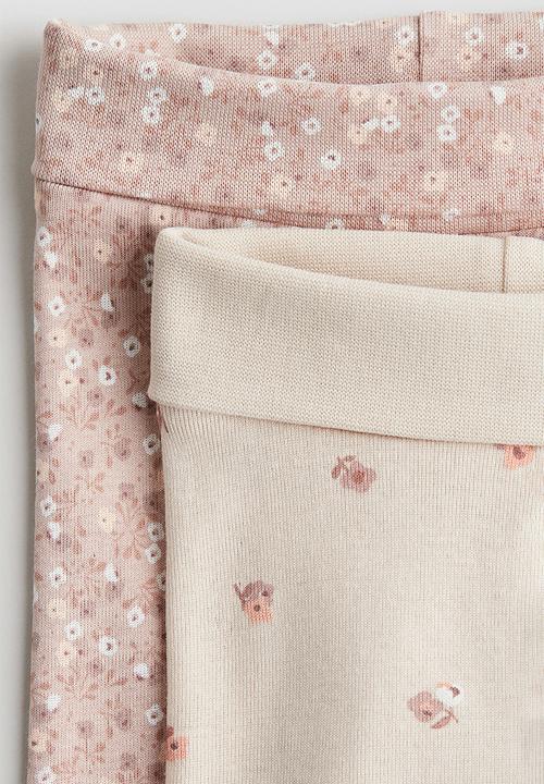 H&M - 2-pack cotton jersey leggings - pink,beige,multi
