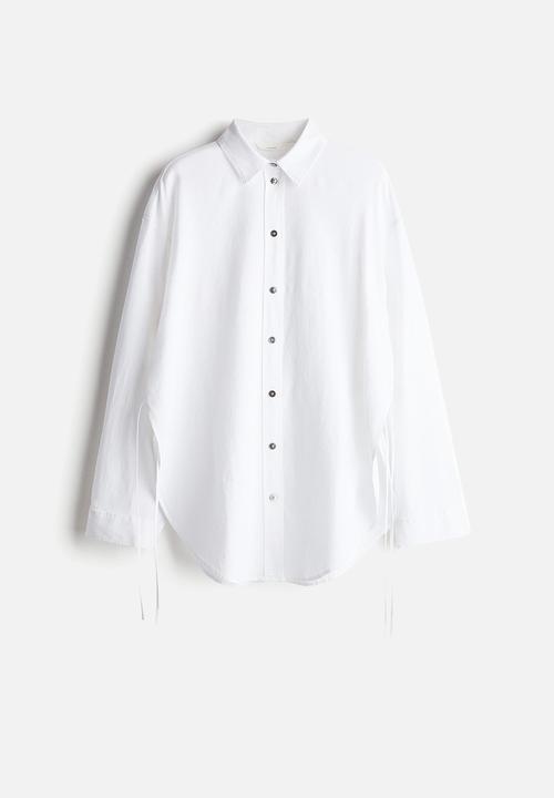 H&M - Tie-detail linen-blend shirt - white