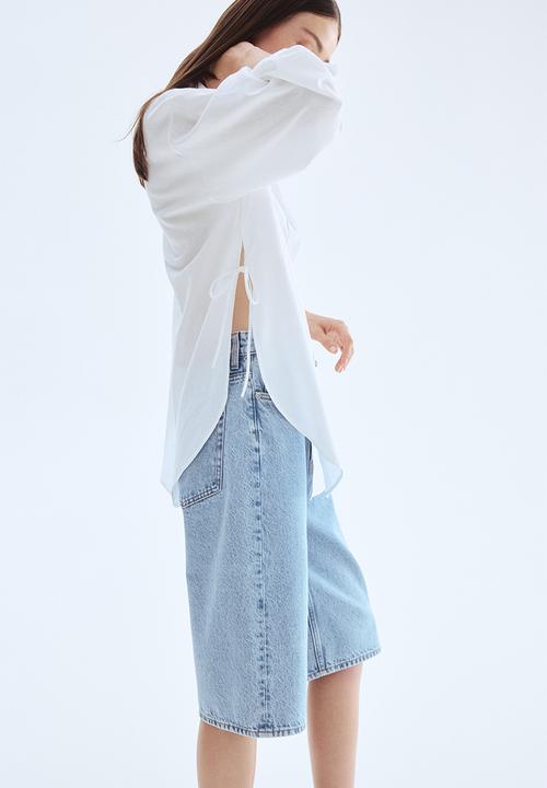 H&M - Tie-detail linen-blend shirt - white