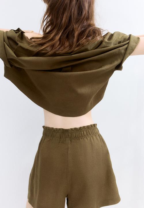 H&M - Linen-blend shorts - dark khaki green