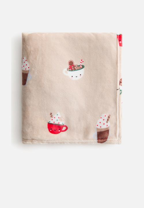 H&M - Patterned fleece blanket - beige/hot chocolate