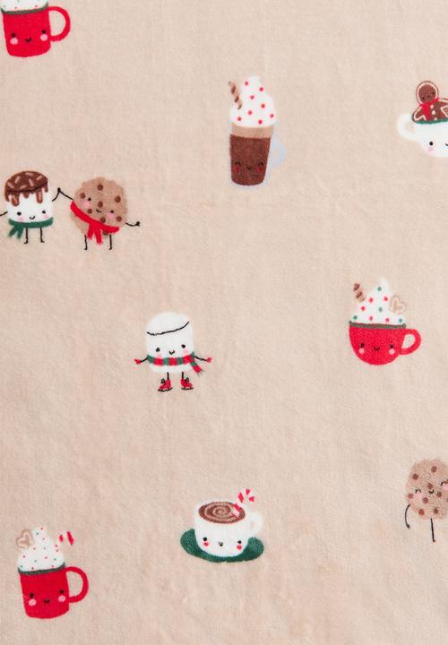 H&M - Patterned fleece blanket - beige/hot chocolate