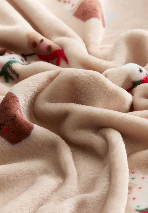 H&M - Patterned fleece blanket - beige/hot chocolate