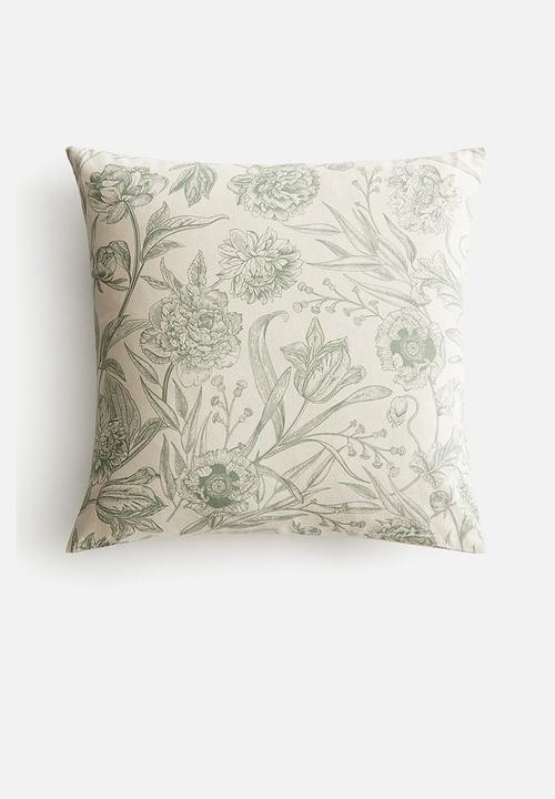 H&M - Patterned cushion cover - dusty green/floral
