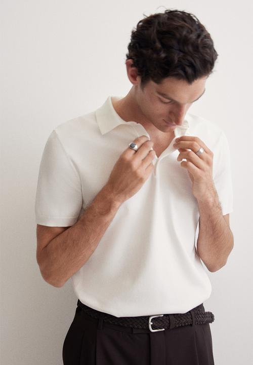 H&M - Regular fit fine-knit polo shirt - white