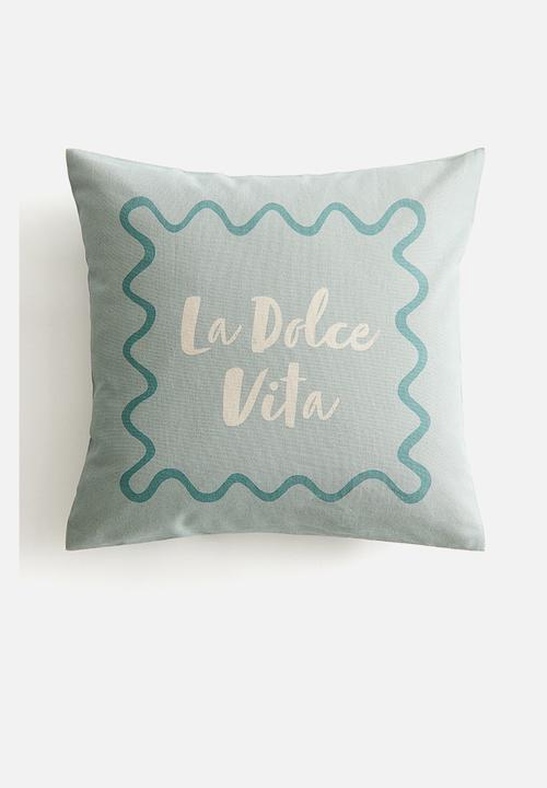 H&M - Printed cotton cushion cover - light turquoise/la dolce vita