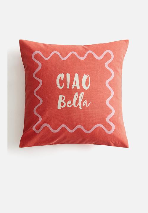 H&M - Printed cotton cushion cover - coral red/ciao bella