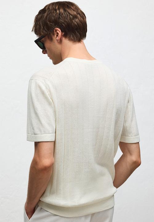 H&M - Regular fit knitted t-shirt - cream