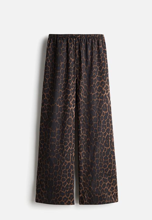 H&M - Cotton drawstring trousers - dark brown leopard print