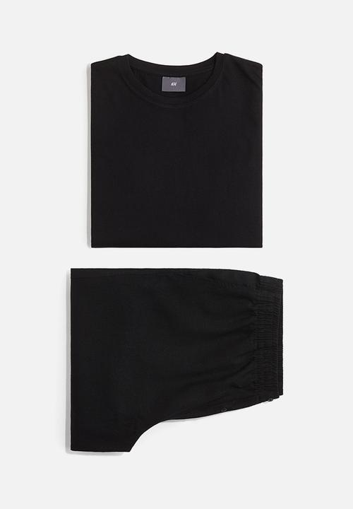 H&M - Linen-blend pyjama t-shirt and shorts - black