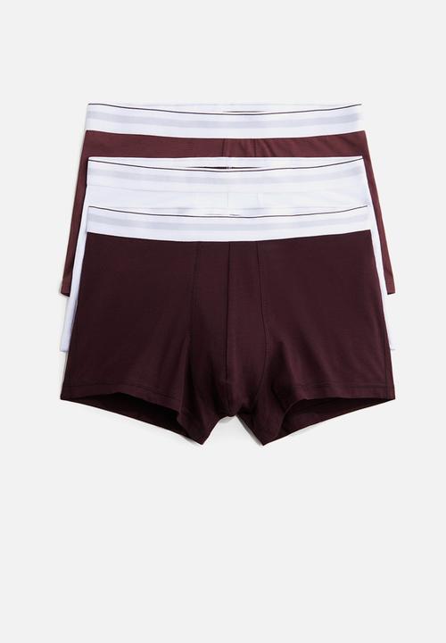 H&M - 3-Pack short trunks with lycra® - burgundy/white 