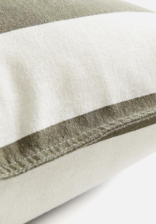 H&M - Linen-blend cushion cover - dark olive green/striped