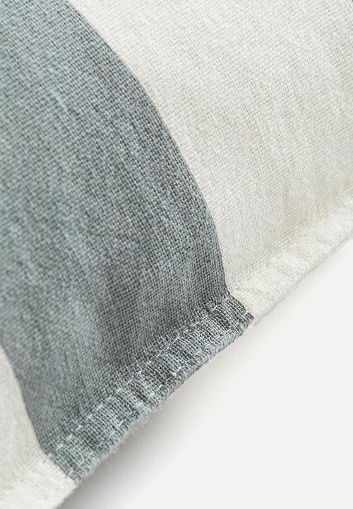 H&M - Linen-blend cushion cover - grey-green/striped