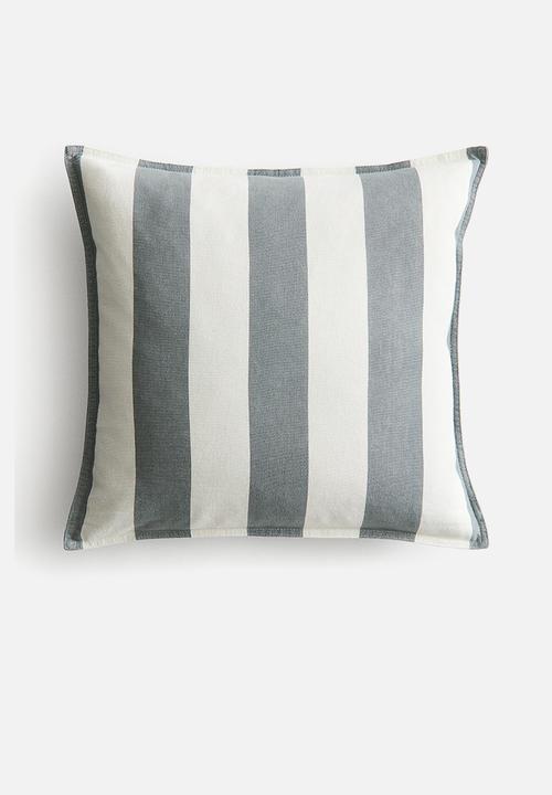 H&M - Linen-blend cushion cover - grey-green/striped