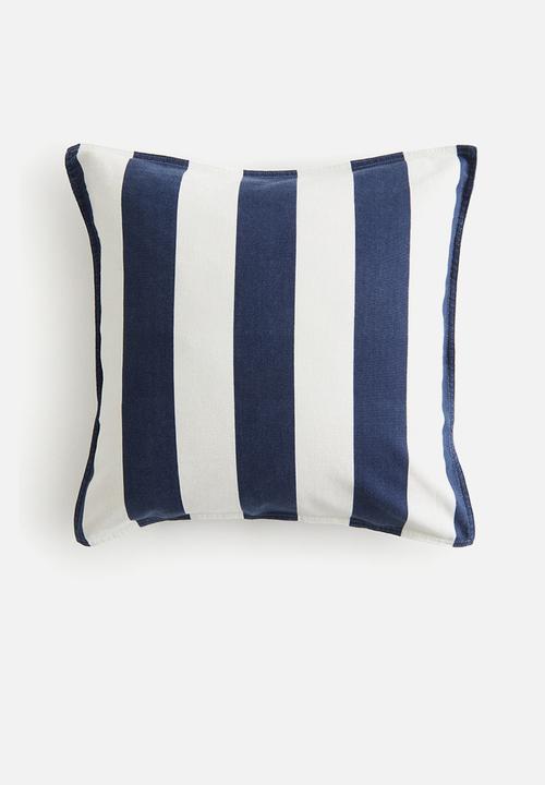 H&M - Linen-blend cushion cover - navy blue/striped 