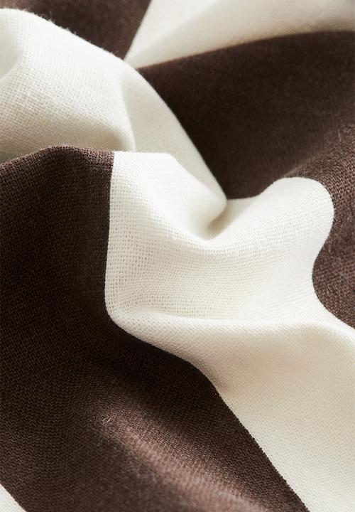 H&M - Linen-blend cushion cover - dark brown/striped