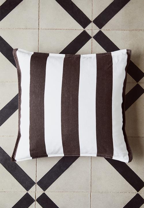 Linen-blend cushion cover - dark brown/striped