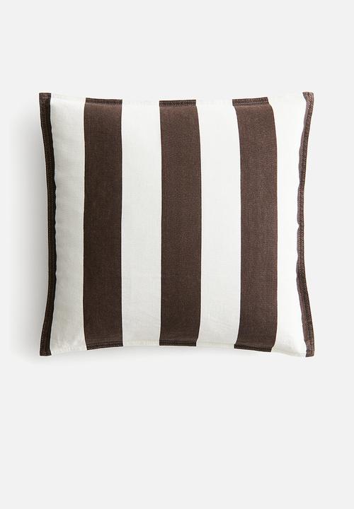 H&M - Linen-blend cushion cover - dark brown/striped