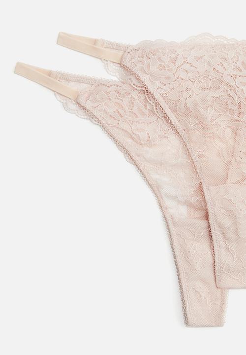 H&M - 2-pack lace tanga thong briefs - powder pink