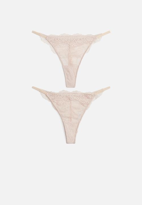 H&M - 2-pack lace tanga thong briefs - powder pink