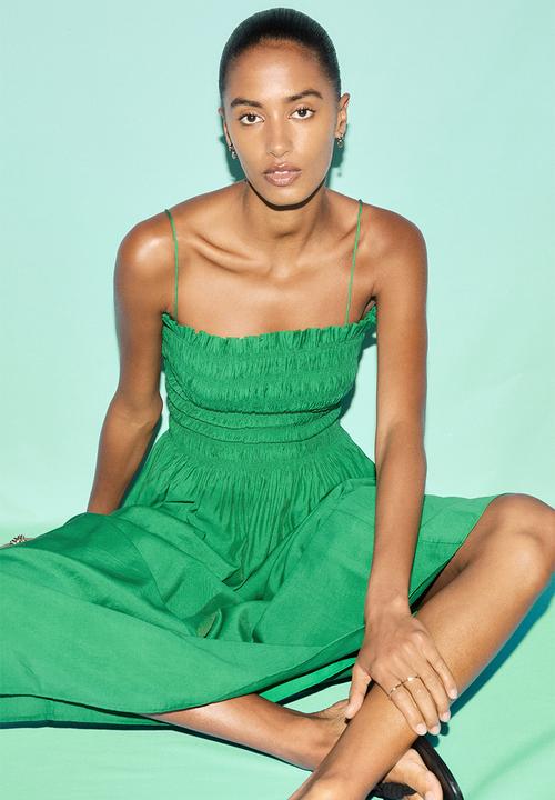 H&M - Smocked-bodice strappy dress - green