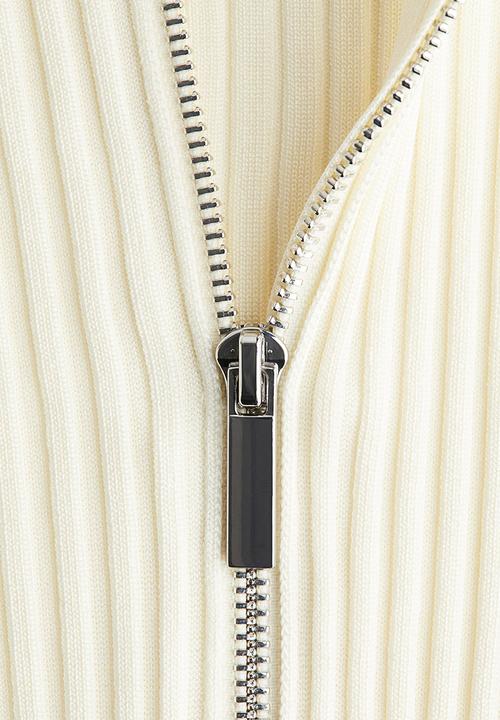 H&M - Zip-top ribbed top - cream 