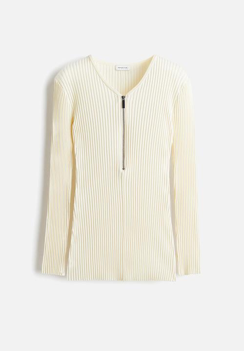 H&M - Zip-top ribbed top - cream 