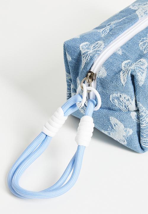 Pop Candy - Butterfly embroidered denim toiletry bag - blue