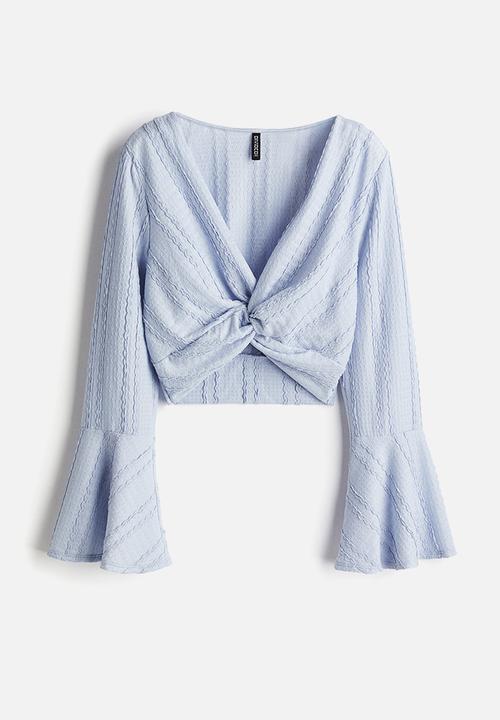 H&M - Cropped twist-detail top - light dusty blue