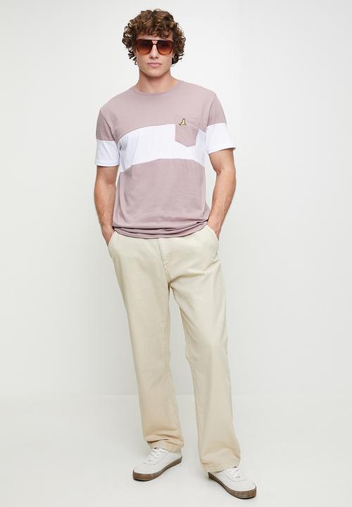 Brave Soul - Crew Neck T-Shirt  - Lavender / Optic White