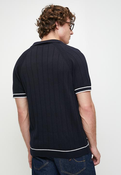 Brave Soul - Short Sleeved Open Collar Polo - Midnight Navy/Vintage White