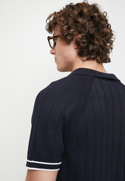 Brave Soul - Short Sleeved Open Collar Polo - Midnight Navy/Vintage White