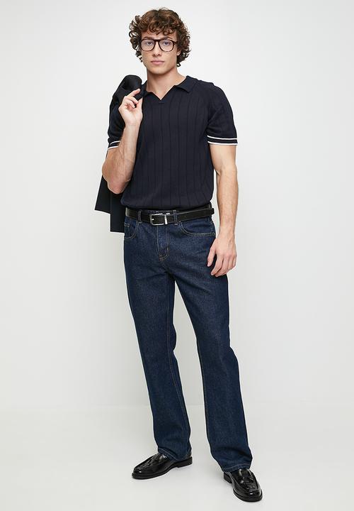 Brave Soul - Short Sleeved Open Collar Polo - Midnight Navy/Vintage White