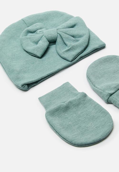 Pop Candy - Bowknot hat & mitten set-blue