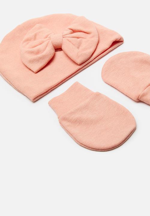 Pop Candy - Bowknot hat & mitten set-pink