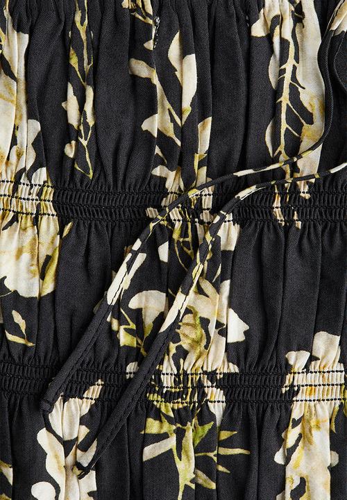H&M - Tie-strap smocked top - black/floral 