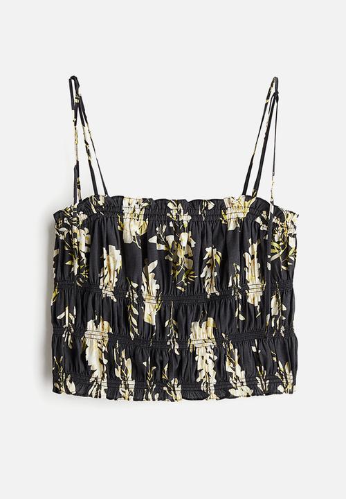 H&M - Tie-strap smocked top - black/floral 