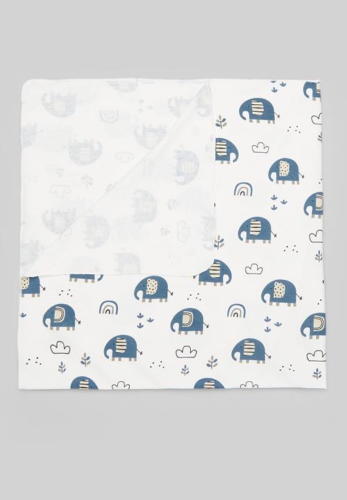 Pop Candy - Printed swaddle blanket- blue & white