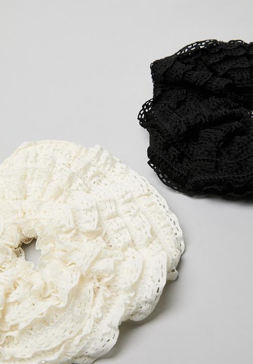 Pop Candy - Lace frill scrunchie - black/white