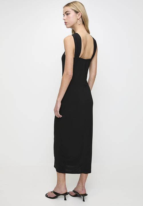 Trendyol - Body-fitting Detailed Knitted Elegant Dress - Black