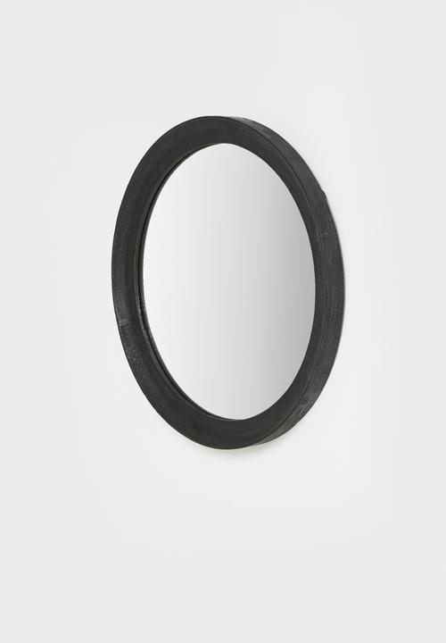 Sixth Floor - Wooden Round Mirror 60cm - Black