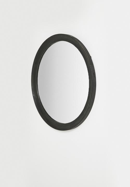 Sixth Floor - Wooden Round Mirror 90cm - Black